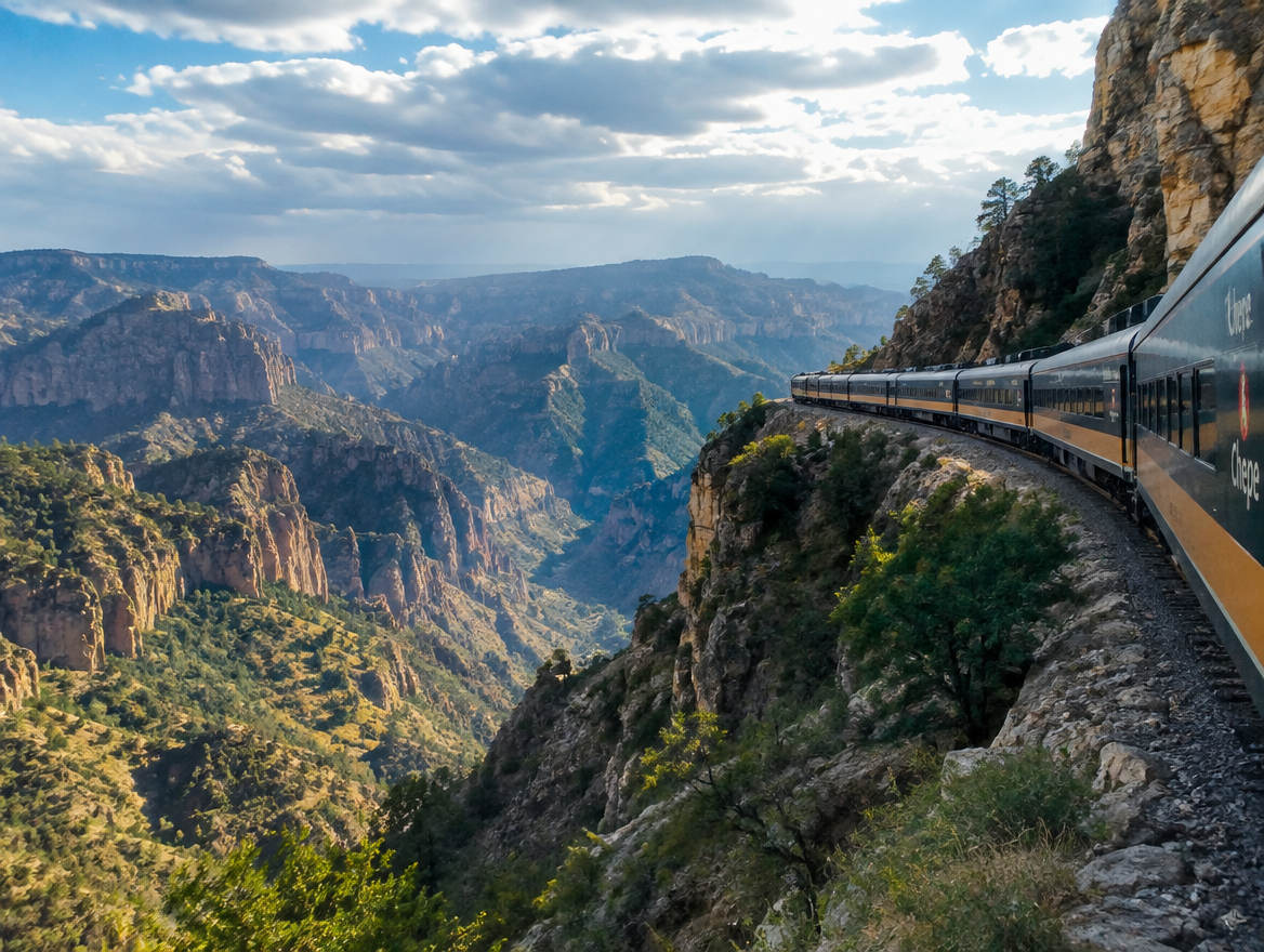 Tren Chepe cruzando las Barrancas del Cobre