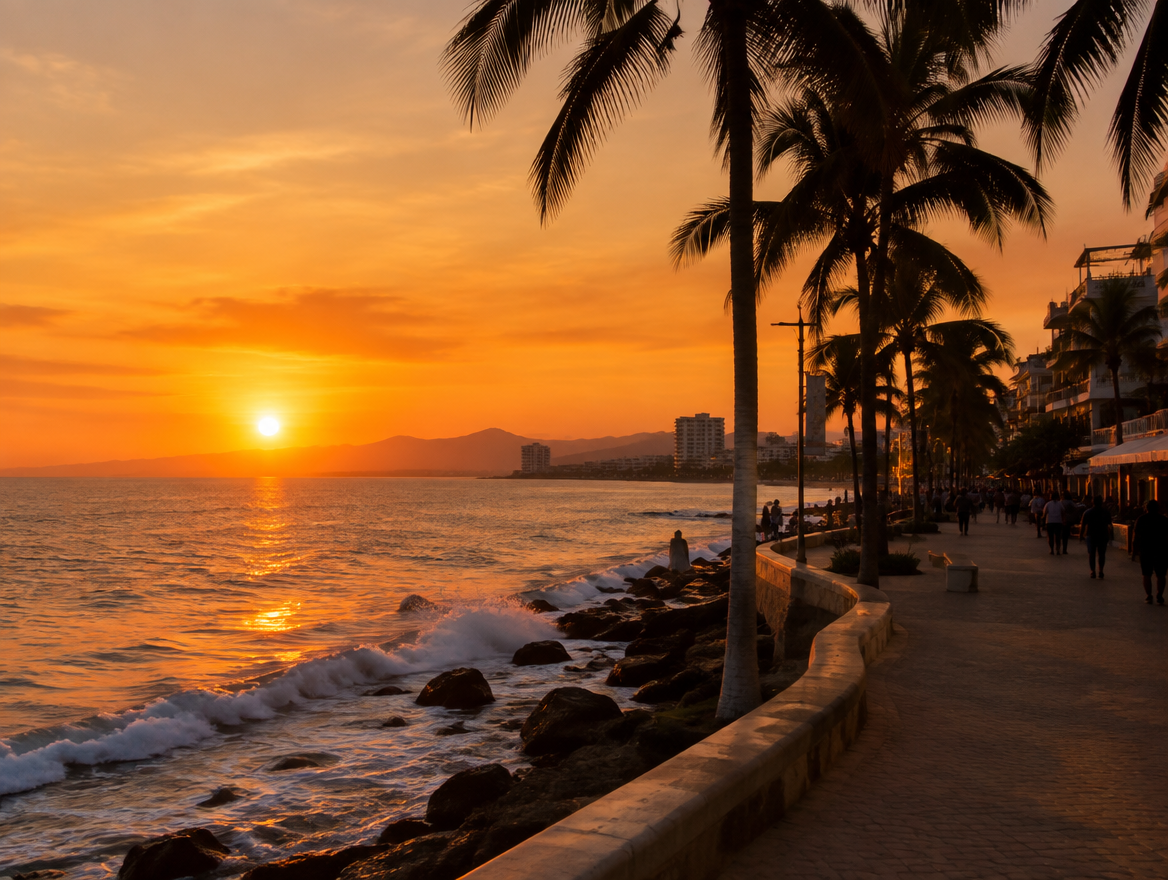 Malecón de Puerto Vallarta al atardecer